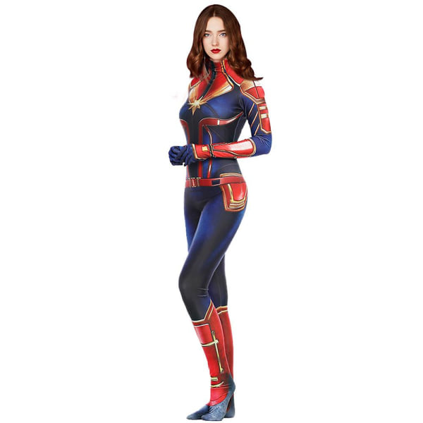 Kvinnors Captain Marvel Cosplay Kostym Bodysuit Helkropp Jumpsuit Karneval Fest Fancy Dress S