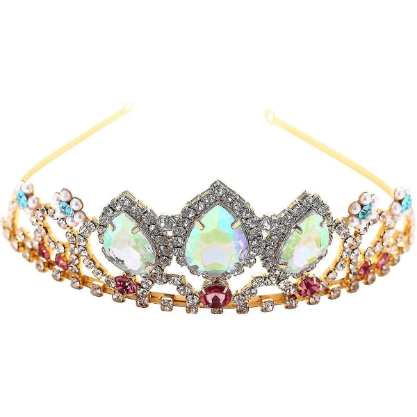 Flickor Födelsedagspresent Rapunzel Tiara Aurora Borealis Sten Sparkle Guld Krona Halloween Prinsessa Trassel Kostymsmycken