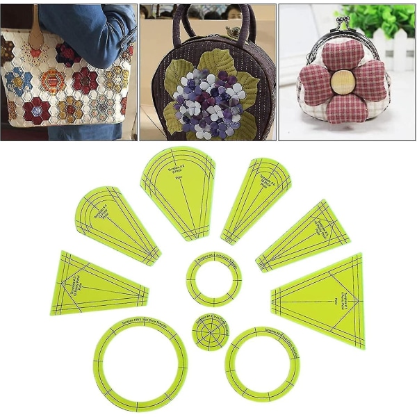 10 stk. Dresden Plate skabelon Multifunktion rammer Patchwork tegning skæring Diy Quilting lineal mønster maker