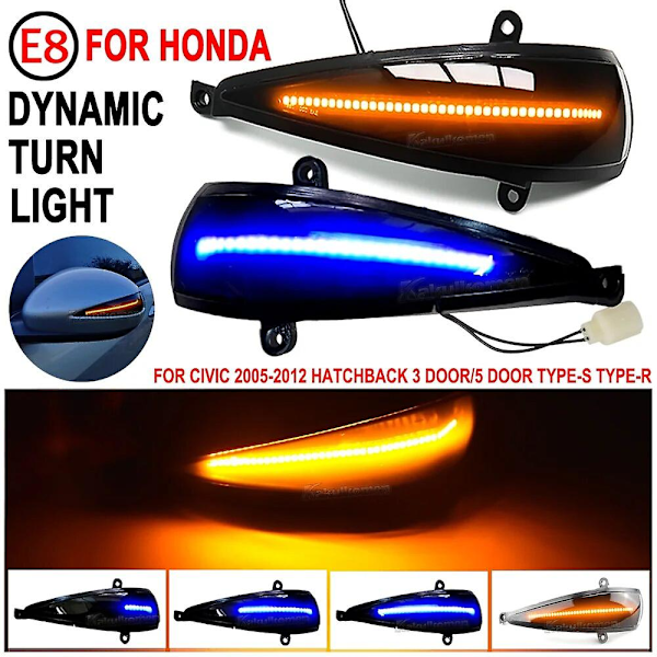 2 stk Dynamiske Blinklys til Honda Civic 8. generation Mk8 Hatchback LED Blinklys 3D 5D Lys Sidespejl Lampe 2006 2012 Fn2 Fn Fk