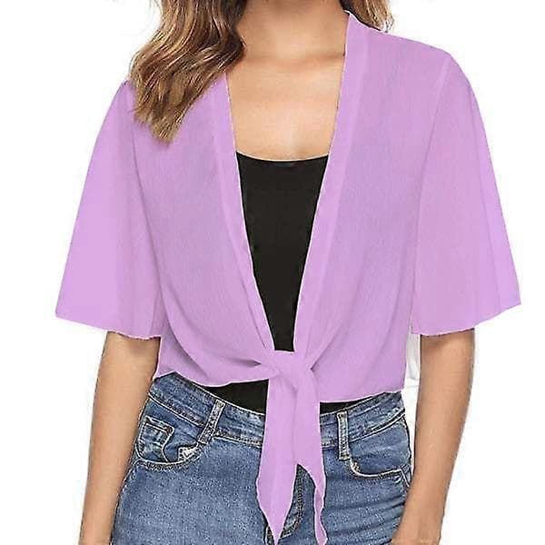 Ensfarget kortermet chiffonkjole for kvinner Bryllupskappe Myk chiffon Plus Size white M