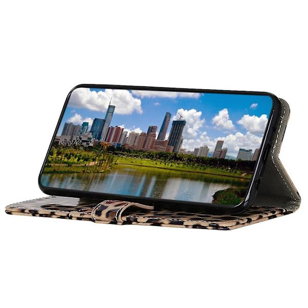 Skyddande mobilskal med leopardmönster, magnetiskt spänne, läder, stativ och plånboksfunktion för Nokia G42