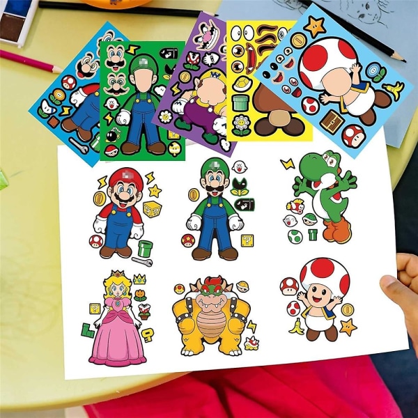 32 stk Gjør-et-selv Super Mario Bros Make-a-face klistremerkepakke, tegneserie morsomme klistremerker Dekaler Håndverkssett Barneleker til festdekorasjon,belønningsgaver
