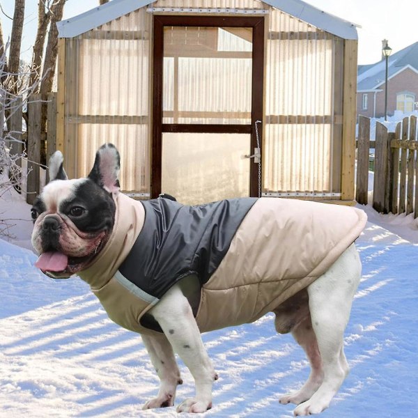 Vinterjacka för hundar - Kläder för kallt väder med hål för sele, mysiga och reflekterande hundkläder för resor - Khaki S