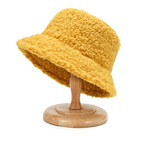 Women Solid Winter Warm Fluffy Plush Bucket Hat Warm Fisherman Cap