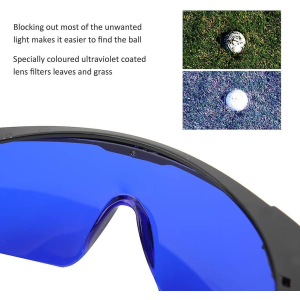 Golfpallon etsintälasit sinisellä sävytetyllä linssillä pallon etsimiseen