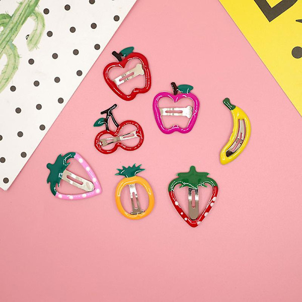 14 kpl hedelmän muotoisia hiuspinnejä lapsille ja tytöille (punainen omena + vaaleanpunainen omena + banaani + keltainen ananas + punainen kirsikka) As Shown