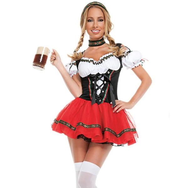 Öl Maid Dräkt Kvinnor Oktoberfest Dirndl Klänning Vuxen Halloween Party Outfit L