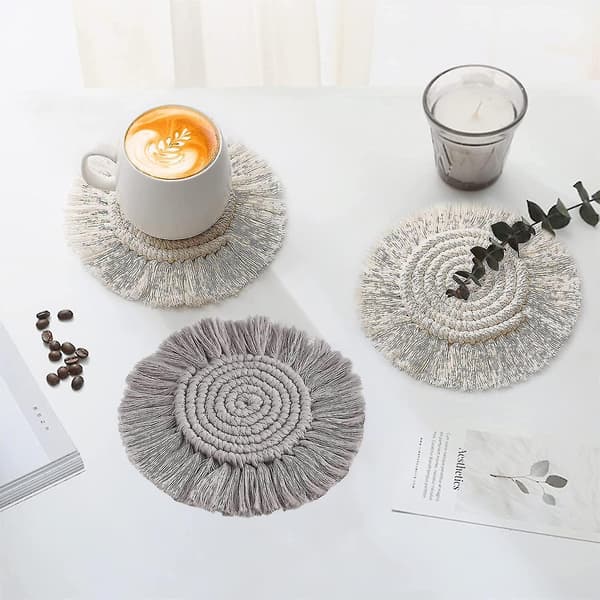 Zmd Absorberende Drikkeunderlag Håndlavede Flettede Macrame Boho Drikkeunderlag