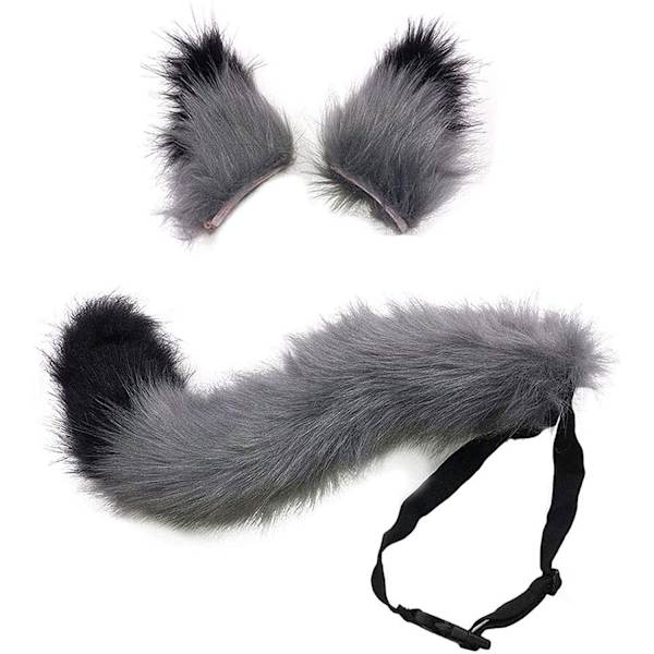 Svans och öron set, lång rävsvans cosplay konstgjord päls räv varg svans kit med öron och ring krage för barn flickor pojkar tonåringar kvinnor fest