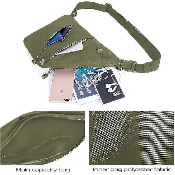 Fanny Pack för män med dold bärryggsäck Crossbody Bag, mjuk pistolväska i armégrön (högerhänt)