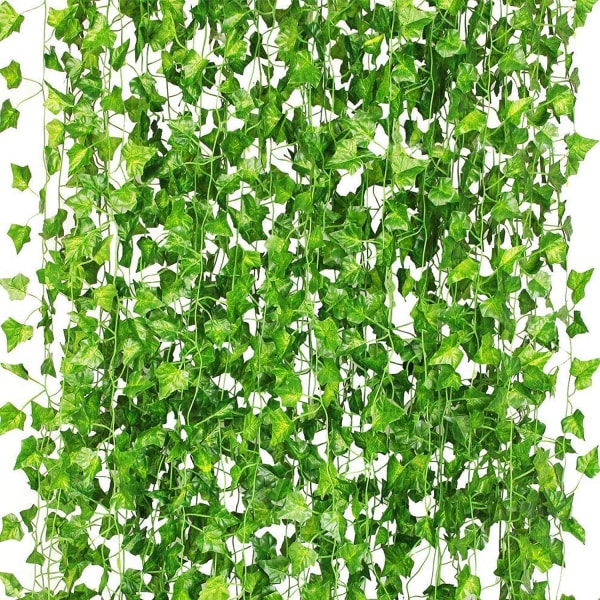 12 kpl 2m keinotekoinen murattiseppele, murattiseppele väärennetty rottinki UV-kestävä vihreä lehti väärennöskasvi roikkuva rottinki seinäkoristelu