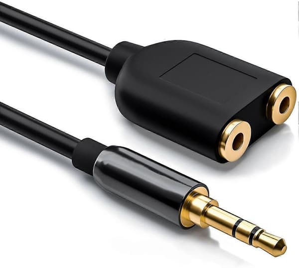 1. Stereo-sovitin - 2x3,5mm Naaras - 1x3,5mm Uros - Musta, 25cm (LGL)