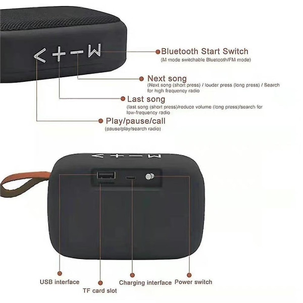 Bærbar Bluetooth trådløs udendørs højttaler med subwoofer Stereo Support Tf Card U Disk