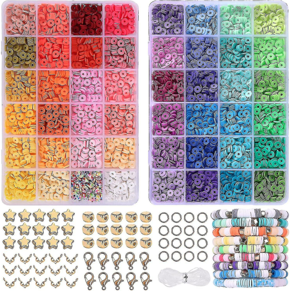 4800 kpl savihelmiä rannekorun tekemiseen 48 väriä litteät pyöreät polymeerisavihelmet Välikappale Heis