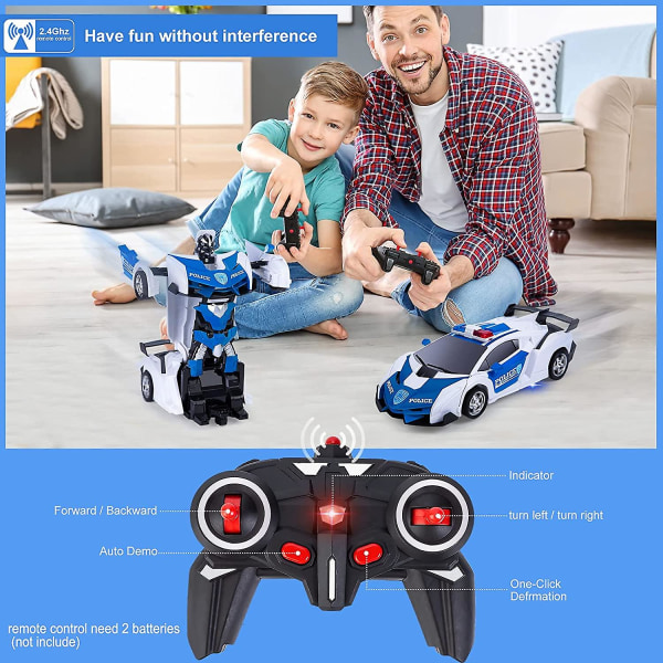 2-i-1 Bil (vit) Fjärrkontroll Robot, 1:18 Transformer Leksak Present till Pojkar Flickor 3 4 5 6 7+ År Gamla, Rc Bil Robot Leksaker Transformerbar 2.4ghz Polisbil