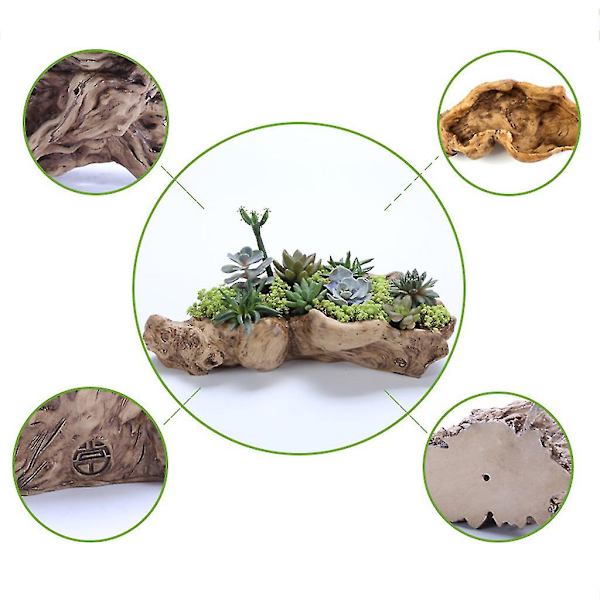 Retro Landskap Blomkruka Harts Trädstubbe Planter Konstgjord Drivved Skulptur Succulent Kaktus Behållare Dekor