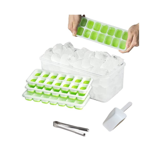 Jääpala-astiat, joissa jääsäilytyslaatikko, mold , ilmainen, yksi sekunti vapauttaa kaikki jääkuutiot, uudelleen käytettävä jääpala