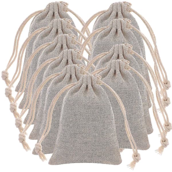 10 st Linne Jute Dragsko Presentpåsar Säcks Festgåvor 8 * 10cm 2
