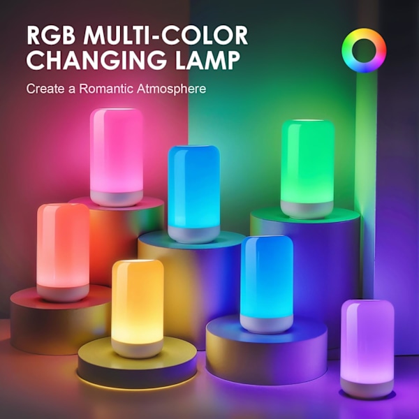 Touch-lampa för sovrum, RGB Färgskiftande Batterilampa för Sovrum, Uppladdningsbara Batteridrivna Lampor, Dimbar Nattlampa Sängbordsbelysning