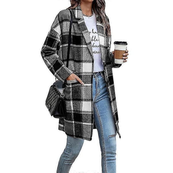 Dam Rutig Jacka Mellanlång Trenchcoat Höst Ulljacka Black M
