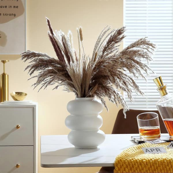 Modern Cirkel Keramisk Blomvas Vit för Pampas Heminredning