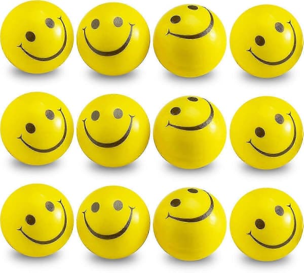 24 stk. gule stressbolde med smileys til angstlindring, 5 cm klemmelegetøj