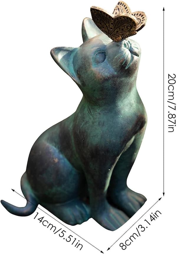 1 stk. kattehavestatue, kat med sommerfuglefigur, kat