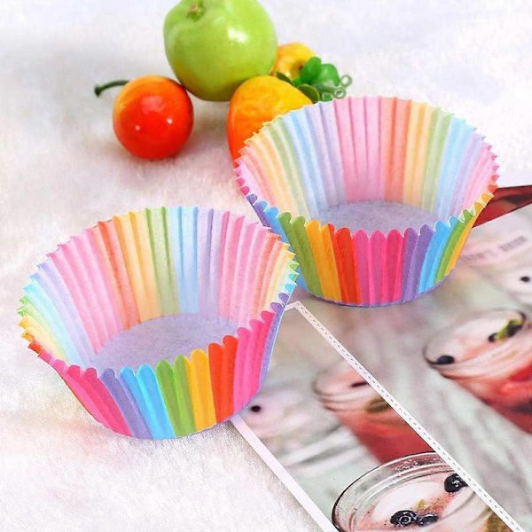 Cupcake Wrappers, 100 stk. Regnbuefarvede lyse standard bageforme Cupcake Liner Cupcake Papir Bageform Muffin Forme Kageform