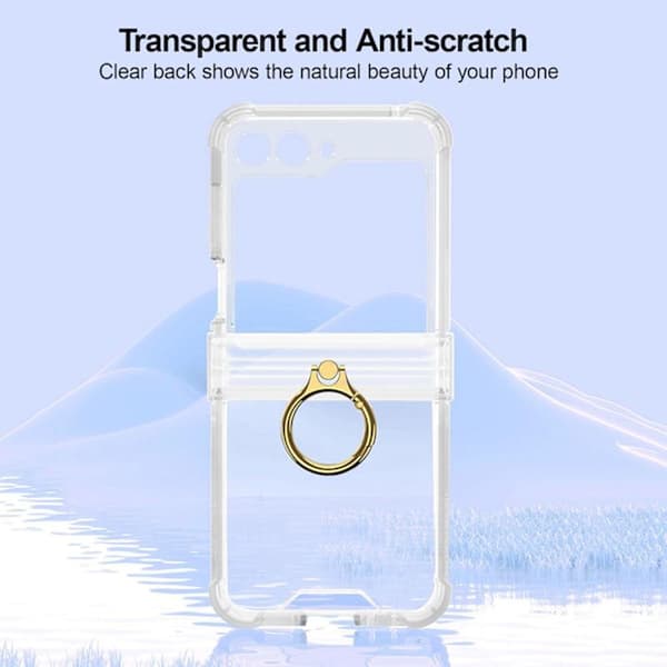 Deksler til Samsung Galaxy Z Flip 7, med hengselbeskyttelse og ringholder (Transparent)