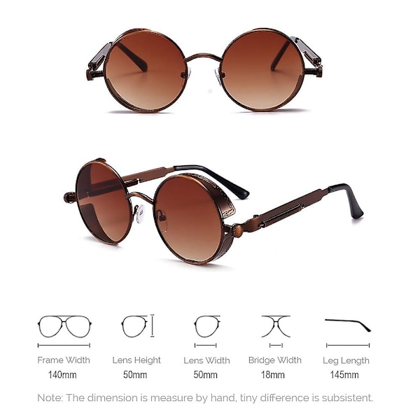 Vivibee Vintage Steampunk Røde Solbriller Menn Runde Punk Alloy Metal Retro Solbriller Kvinner 2022 Briller Gothic Style Shades