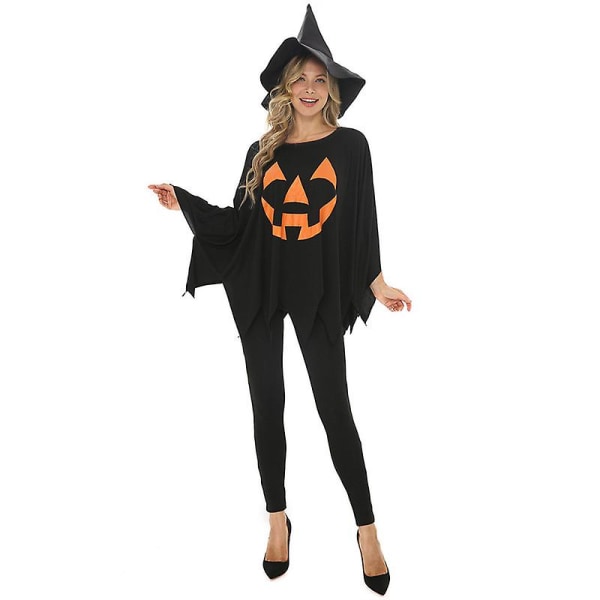 Voksen Halloween græskar kostume sæt græskar kappe poncho med hat M