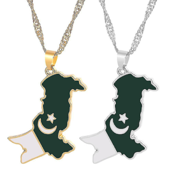 2 kpl ruostumattomasta teräksestä valmistettua kaulakorua, Pakistanin kartta -riipus, muodikkaita asusteita miehille ja naisille, parhaat lahjat perheelle tai ystäville