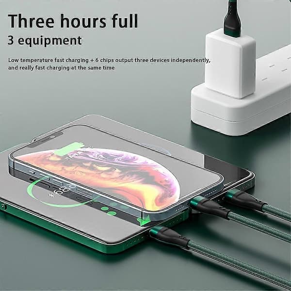 3-in-1 monitoiminen USB-superpikalatauskaapeli datansiirtokaapeli Type-c/iphone/microlle