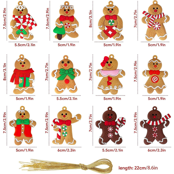 12 st pepparkaksgubbe julgransprydnader, nya minipepparkaksgubbeprydnader, julgranshängande dekorationer hänge