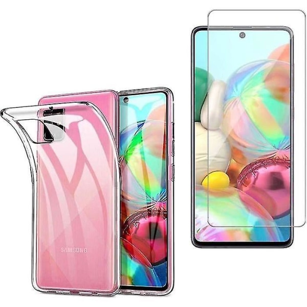 Etui og hærdet glasskærm Samsung Galaxy A71 6,7", ultratyndt silikone-geletui og perfekt pasform
