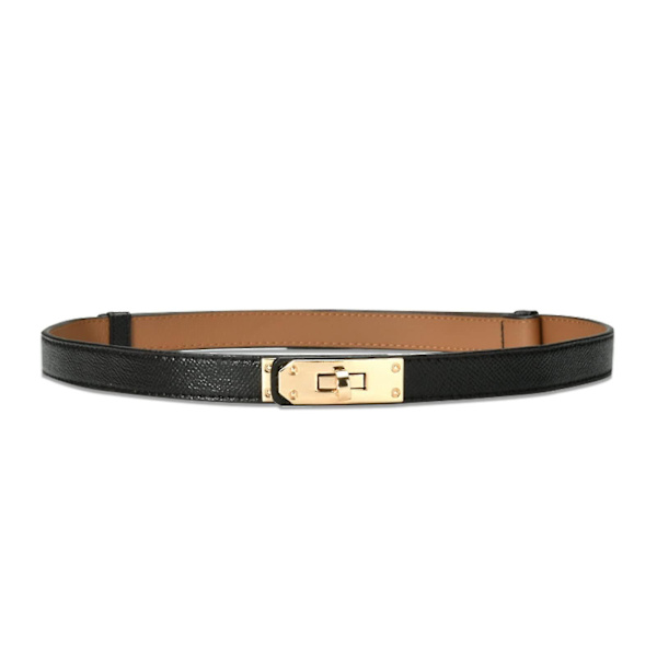 Smal bälte i läder för kvinnor, enfärgat, justerbart midjeband med vridlås, tunt midjebälte för klänning, jeans, kappa
