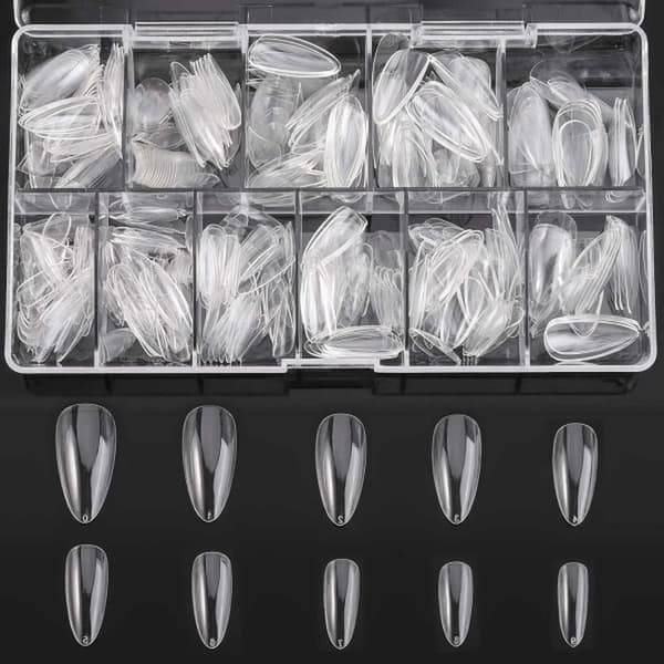 Mandelformede falske negltips - Medium Almond Shaped Clear Nails Full