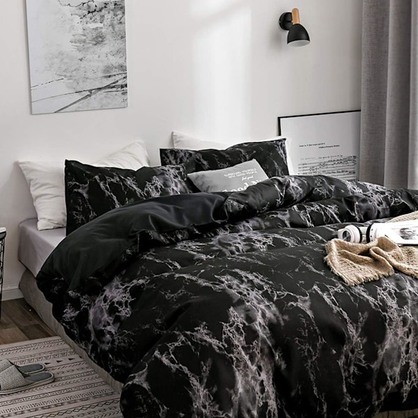 Svart Marmor Mønster Dynetrekk, 3-delt Mikrofiber Sengetøysett Moderne Geometrisk Marmor Trykk Dynetrekk (1 Dynetrekk + 2 Putevar)