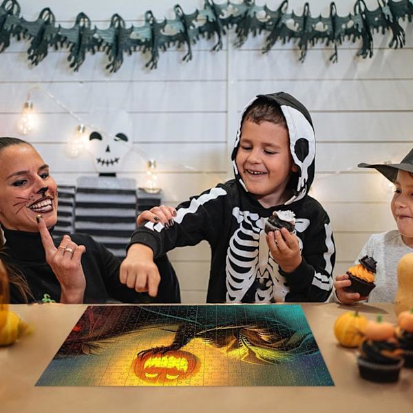 Halloween Puslespil - Græskar Lygte Mønster Træ Puslespil Legetøj, Hjemmeindretning Interaktiv Hjernegymnastik, Lærende Efterårspuslespil til Børn i Alderen 8-10