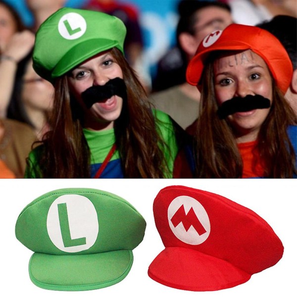 Super Mario Bros Cosplay Skum rød eller grønn lue med bart Halloween-fest Fancy caps Rekvisitter Kostymetilbehør Green