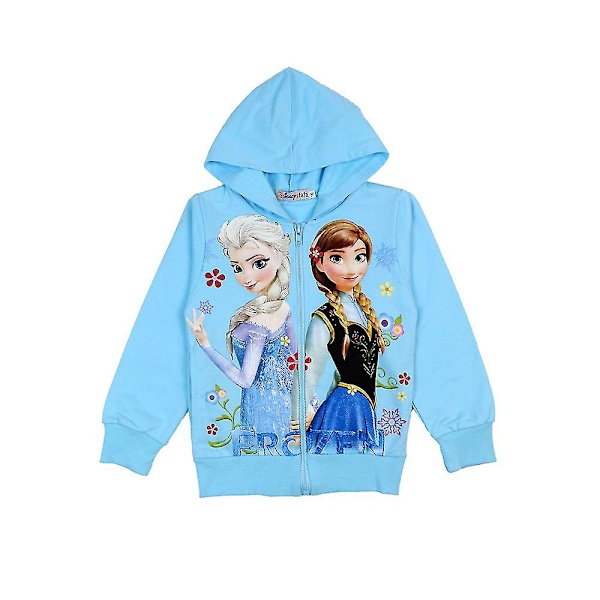 Frozen Elsa Anna Tryk Langærmet Hoodie Jakke Børn Piger Casual Hættetrøje Frakke Fuldt Lynlås Yderbeklædning Blue 120cm
