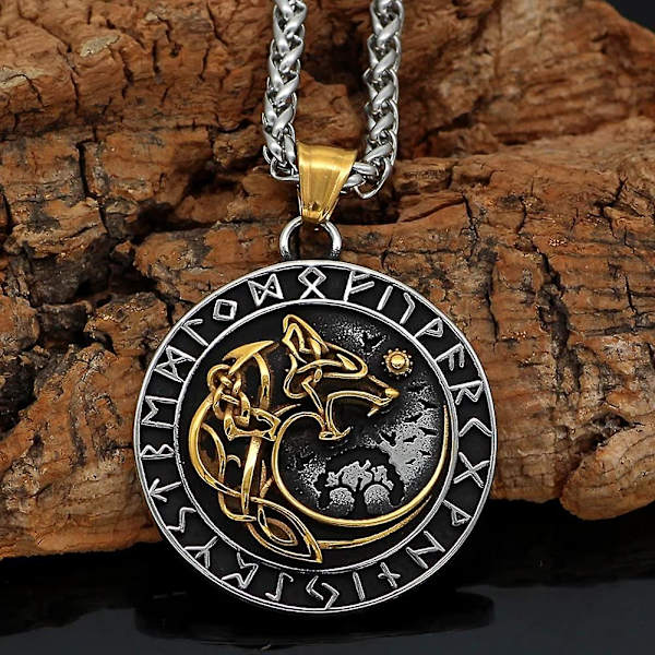 Viking Mænds Rustfrit Stål Fenrir Ulv Rune Halskæde Nordisk Amulet Smykker Gave