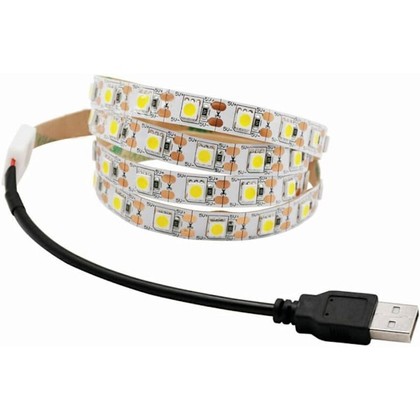 5V USB LED-remsa vit TV-bakgrundsbelysning självhäftande flexibel tejpkabel (varmvit-1m 60 lysdioder)
