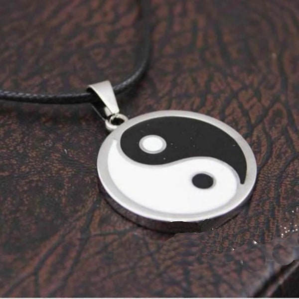 Pu Læder Halskæder Vintage Rustfrit Stål Yin Ying Yang Vedhæng Halskæde Sort Hvid Halskæde Mænd Smykker