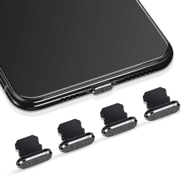 4 st dammskyddspluggar kompatibla med iPhone, skydda laddningslock Black