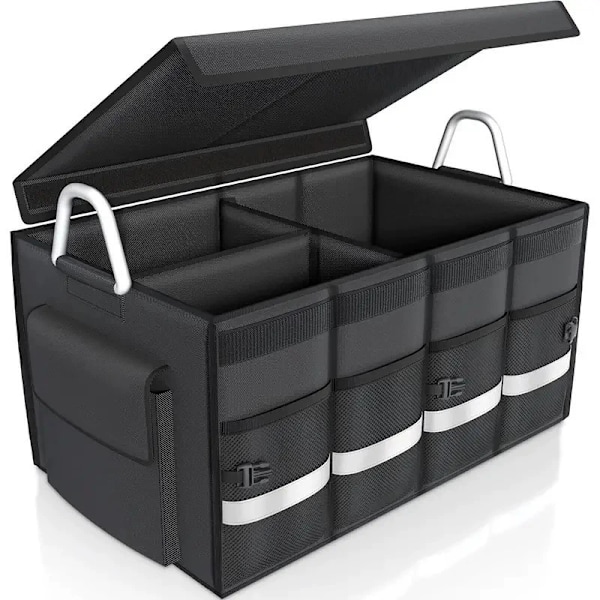 Auton tavaratilan järjestäjä, kokoontaitettava vedenpitävä kestävä moniosainen tavaratilan järjestäjä taitettavalla kannella ja heijastinnauhalla black ‎35.05 x 55.12 x 26.92 cm