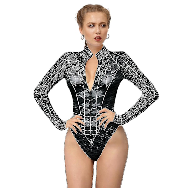 Kvinders Spiderman Skelet Knogleramme Leotard Bodysuit Halloween Party Fancy Dress Cosplay Kostume style2 L