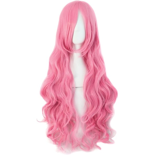 32 tum/80 cm Charmiga långa peruker för kvinnor lockig vågig cosplay kostym dam peruk (ljusblond) pink