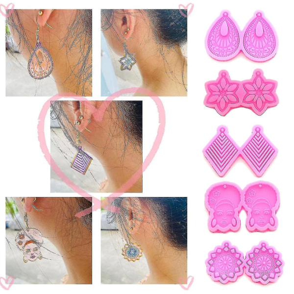 6 stk øreringe harpiks forme smykker støbeform gør det selv håndværk nøglering form til kvinder A